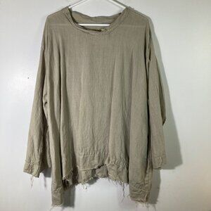 Womens Tina Givens Lagenlook Long Sleeve Tunic Top Frayed Hem Tan SM